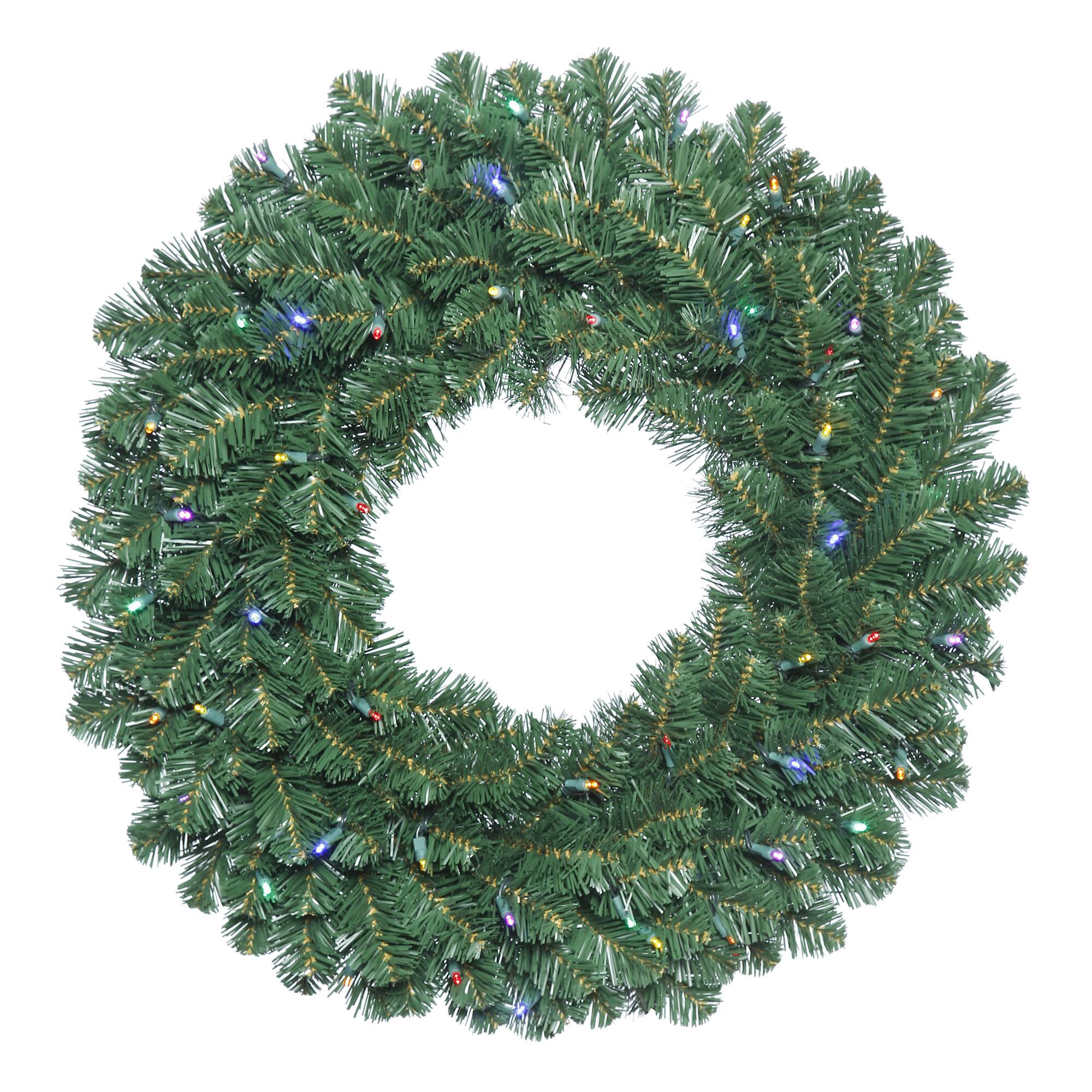 20" Pre-Lit Oregon Fir Artificial Christmas Wreath, Multi-Colored LED Wide Angle Lights
